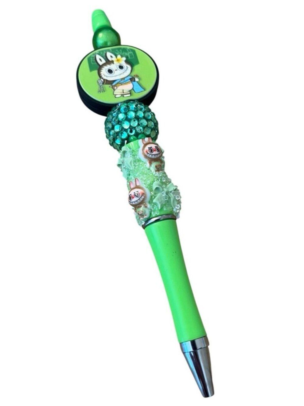 The Monsters Labubu Beaded Character Pen Green Jeweled Bling New